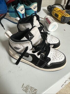 Nike Kids Black & White High-Top Sneakers with Grey Swoosh